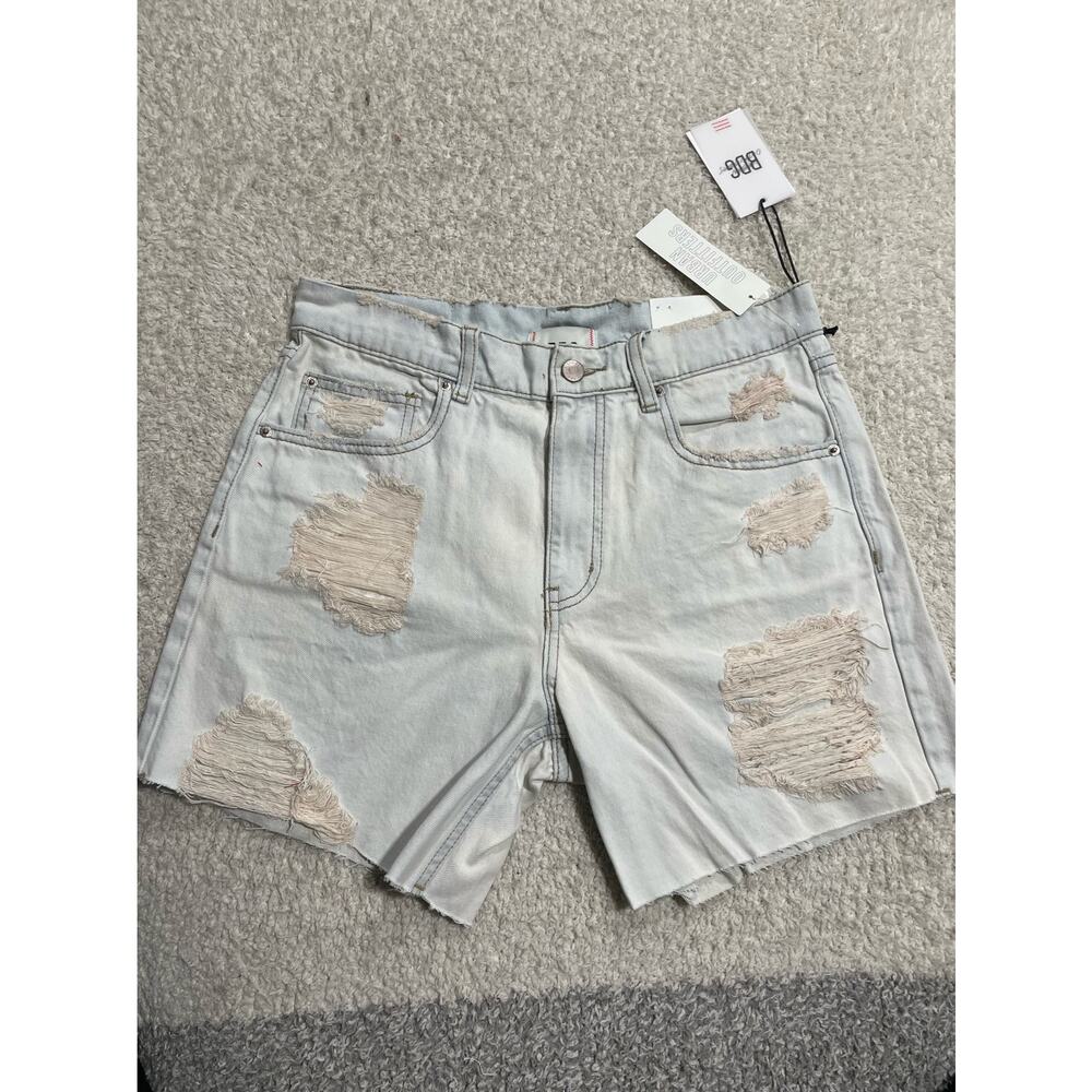 NWT BDG Urban Outfitters Womens Sz 27 Dropped Waist Destroy Denim Short Lt Blue
